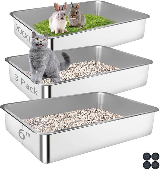 Raccoglitore per gatti in acciaio inossidabile, 3 pezzi, grande raccoglitore per gatti grandi, per più gatti, rivestimento antiscivolo, facile da pulire (70-50-15 cm)