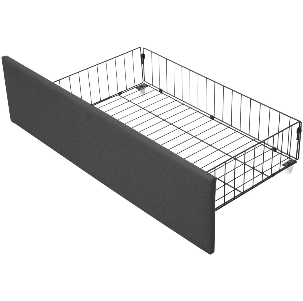 Letto 160x200 cm con testiera regolabile; LED e 4 cassetti in legno grigio