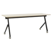 Scrivania rettangolare pieghevole con rotelle portatile con struttura in metallo marrone chiaro e nero 180 x 60 stile moderno