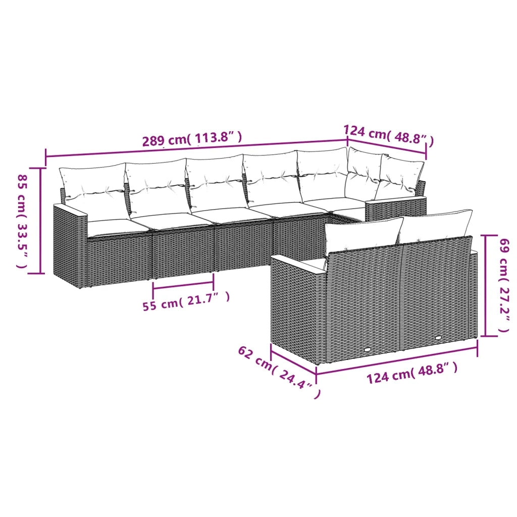 Set Divani da Giardino con Cuscini 8 pz Nero in Polyrattan 3226146