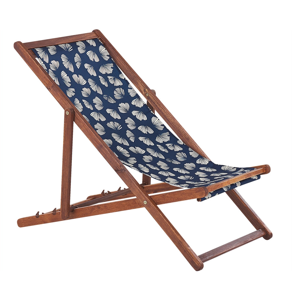 Set di 2 sedie a sdraio da giardino con struttura in legno di acacia scuro con motivo floreale in tessuto amaca sedile reclinabile