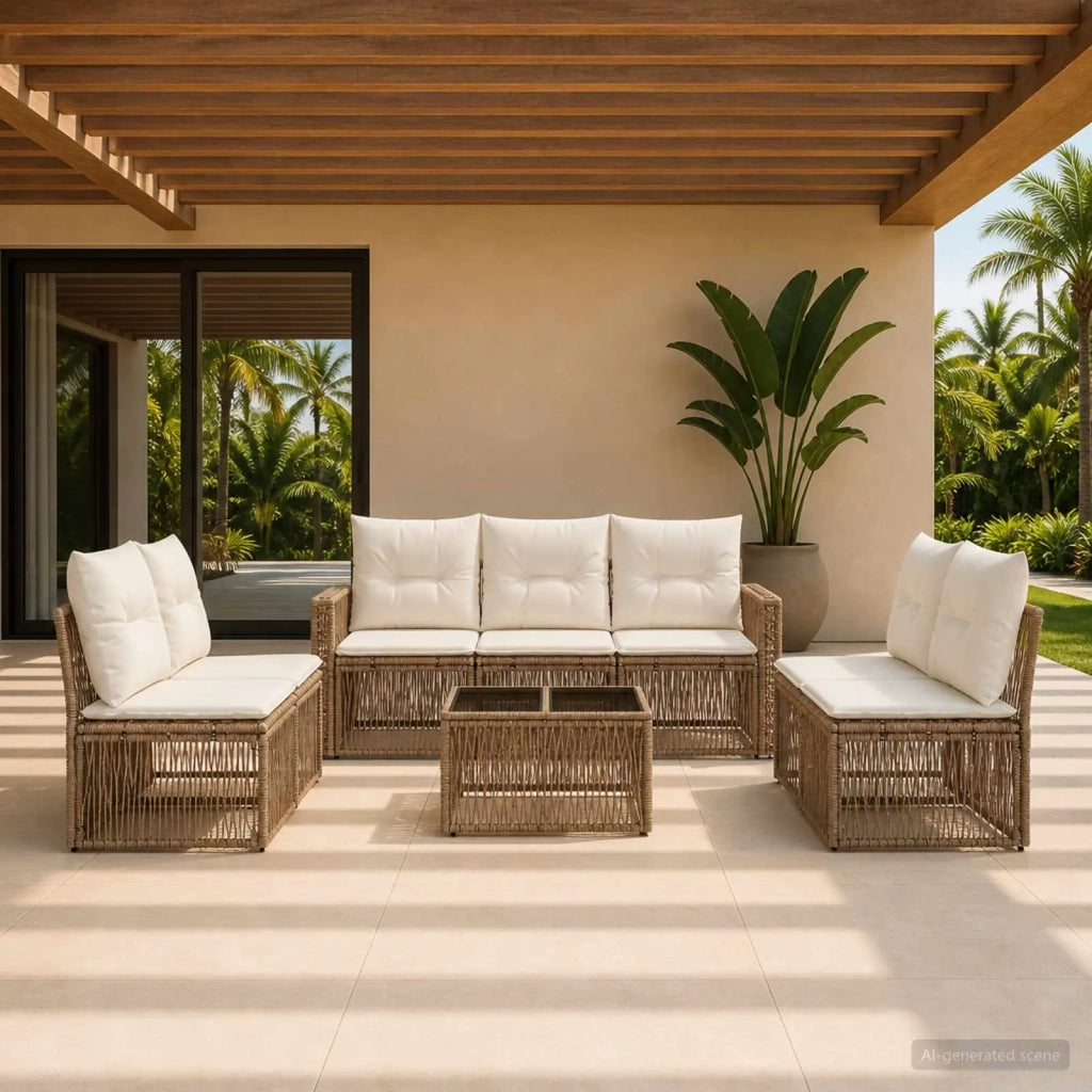 Set Divano da Giardino 8 pcs Beige e Bianco Crema polyrattan 3435096