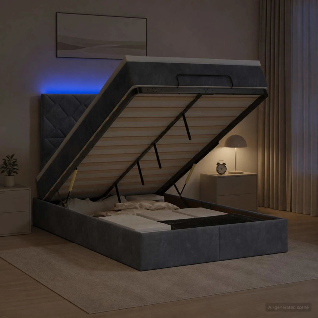 Letto Ottomano con Materasso e LED Grigio Scuro 120 x 200 cm 3458368