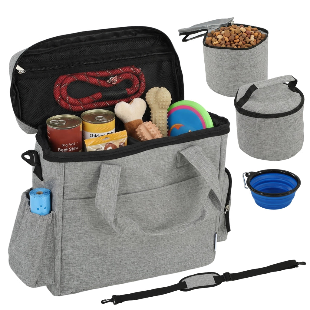 Trasportino per Cani con Scomparti e Ciotole ¨C zephmum ¨C Grigio Chiaro 38x17x35 cm