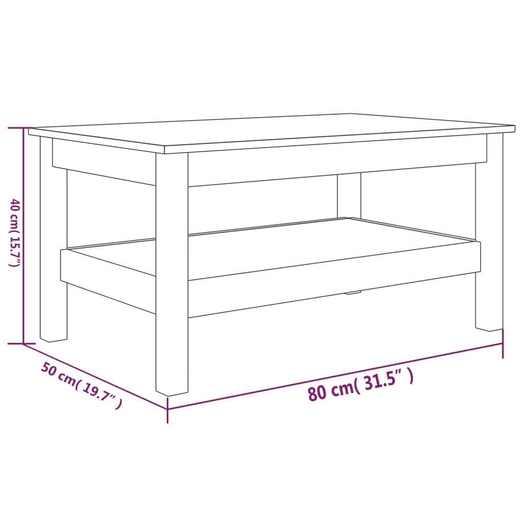 Tavolino da Salotto Bianco 80x50x40 cm Legno Massello di Pino 814285