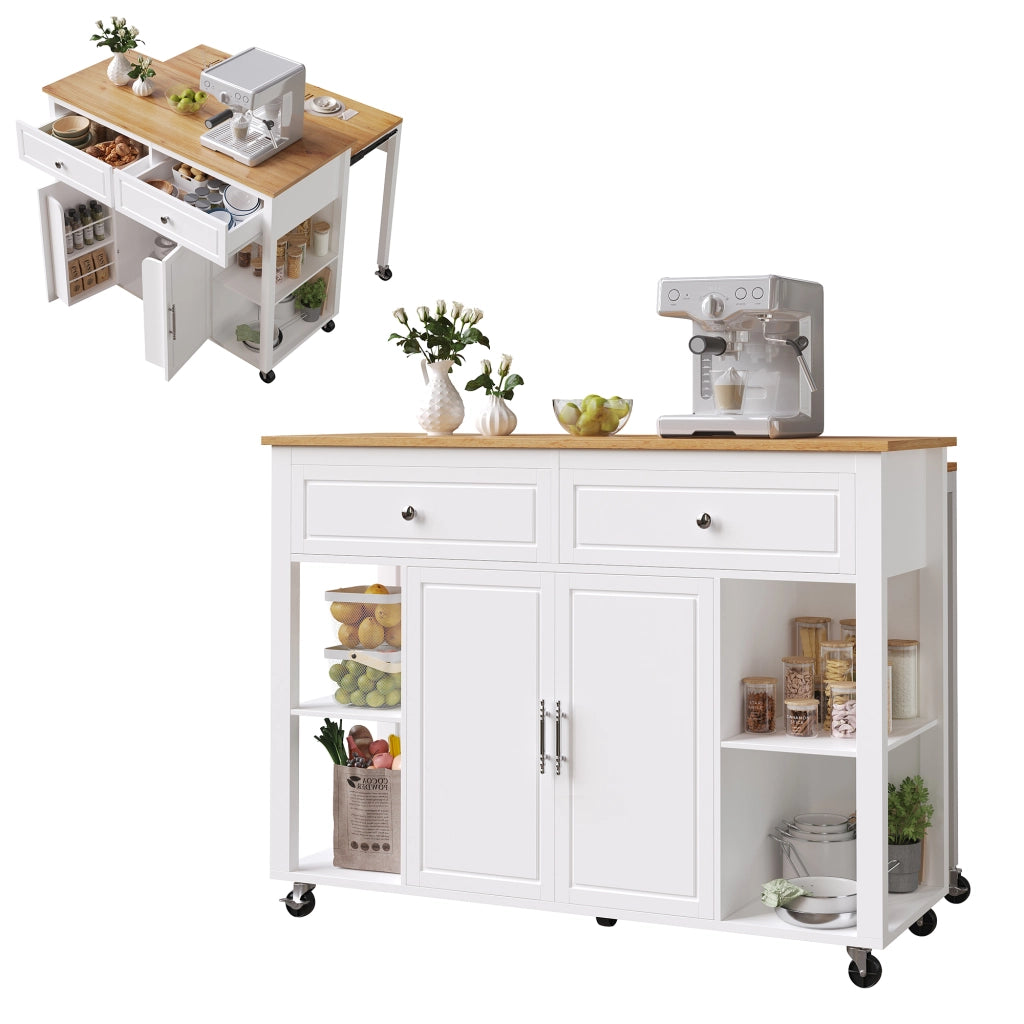 Isola da cucina multifunzionale - Zephmum - Con rotelle, 2 cassetti e freni