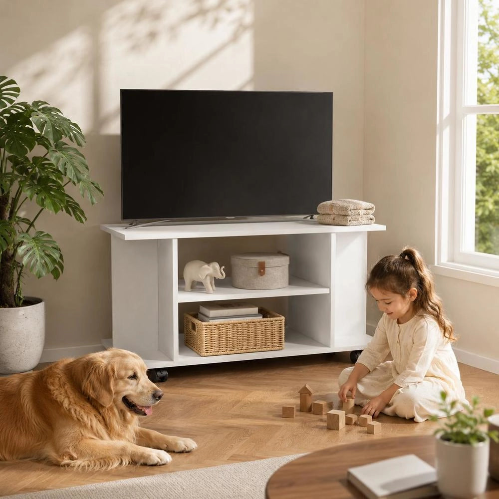 TV Cabinet With Wheels White 80x40x45 Cm Wood-based Material