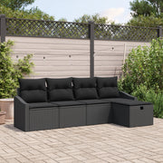 Set Divano da Giardino 5 Pezzi con Cuscini Nero Polyrattan
