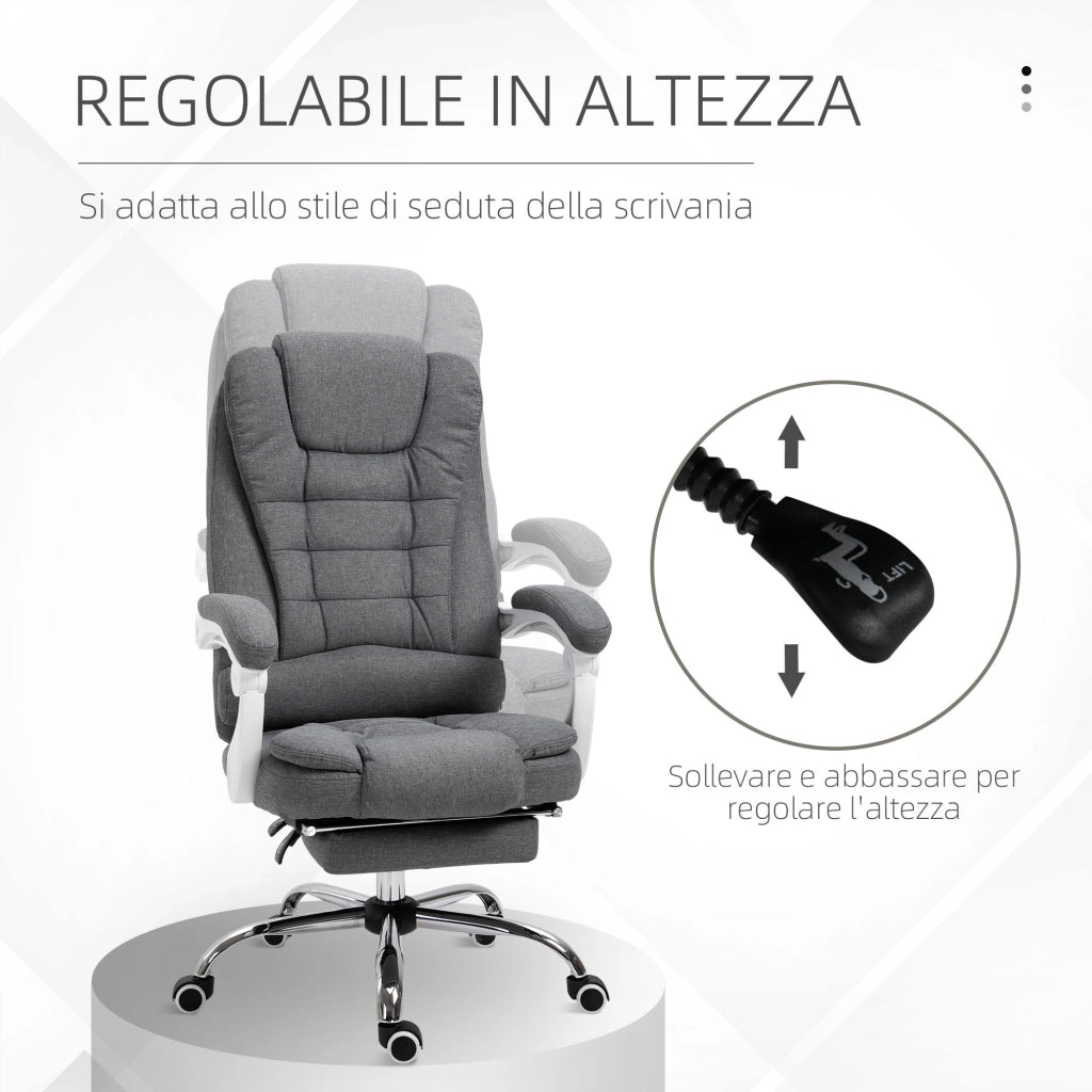 Sedia da Ufficio Reclinabile ¨C Xylo ¨C Schienale Alto Tessuto Grigio con Poggiapiedi
