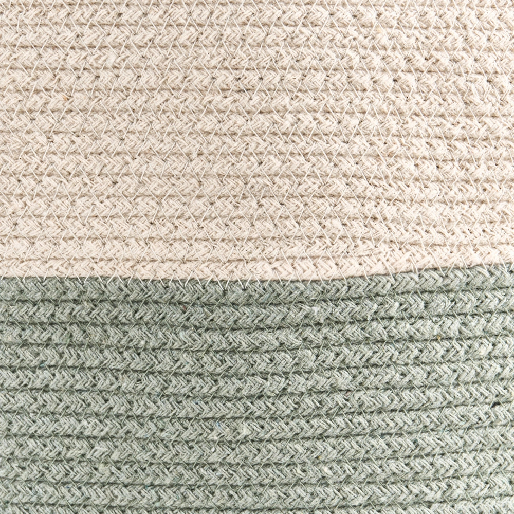 Cesto portaoggetti in cotone beige chiaro e verde con coperchio, cesto per la biancheria, accessori in stile boho
