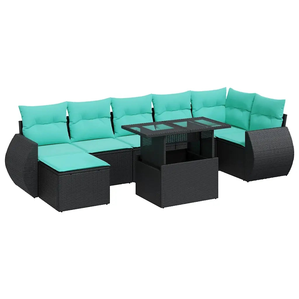 Set Divani da Giardino con Cuscini 8 pz Nero Polyrattan Acacia 3326678