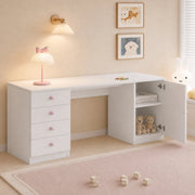 Scrivania con 4 cassetti e armadio laterale in MDF bianco
