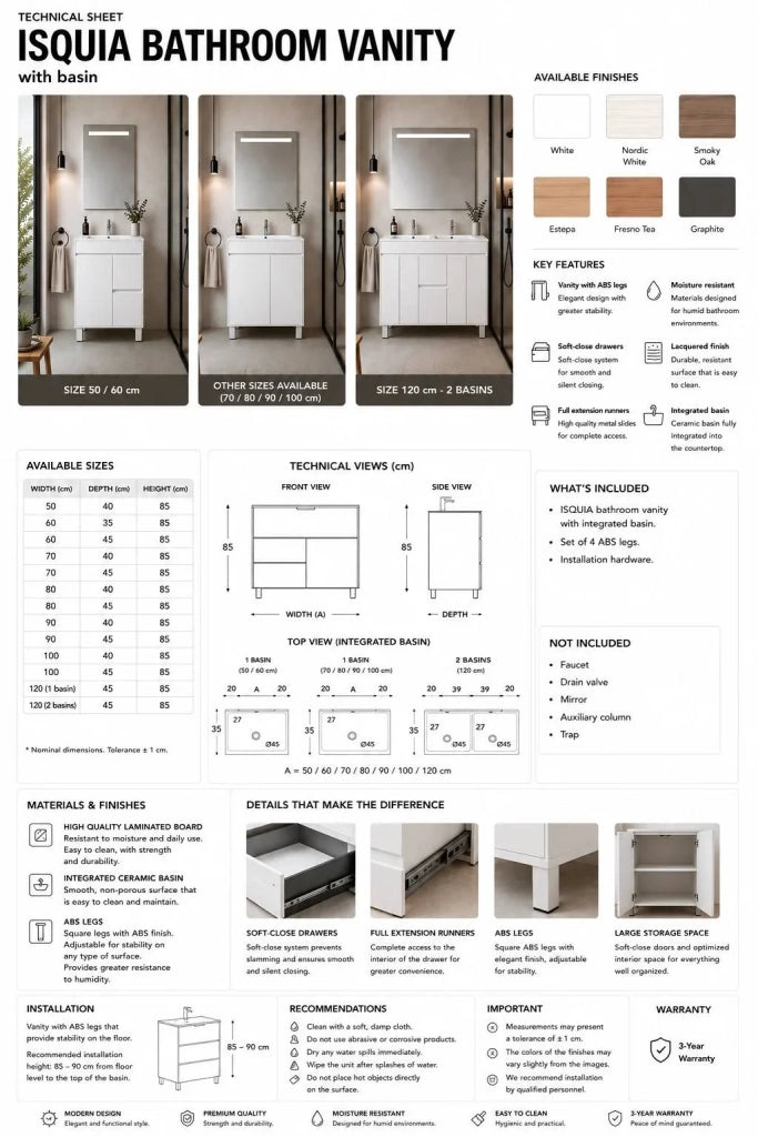 Mobile bagno con lavabo ORIGENBATH ISQUIA senza specchio 80x40 cm estepa con colonna