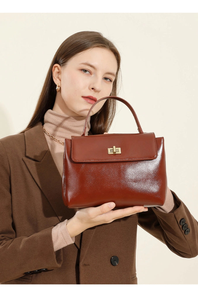 Borsa a mano e a tracolla da donna in vera pelle, marrone