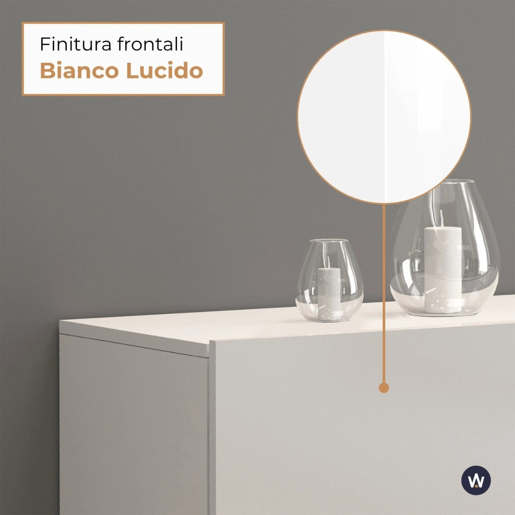 WHOUS Credenza Potenza con 1 anta 1 ribalta e 1 cassetto bianco lucido 140x40x81 cm