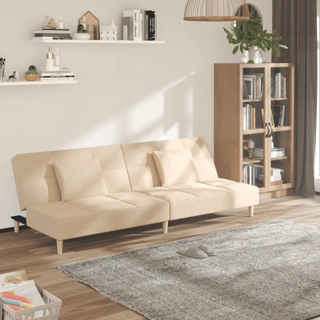 Divano letto | Sof¨¤ letto | Letto singolo a 2 Posti con 2 Cuscini Crema in Tessuto