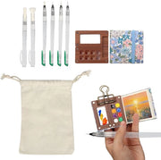 Set di Acquerelli Mini Portatile - Inclusa Scatola di Supporto - 6 Pennelli - Tasca di Riposo - Dimensioni 29 x 19 x 4,5 cm - Set di Pittura Acquerello