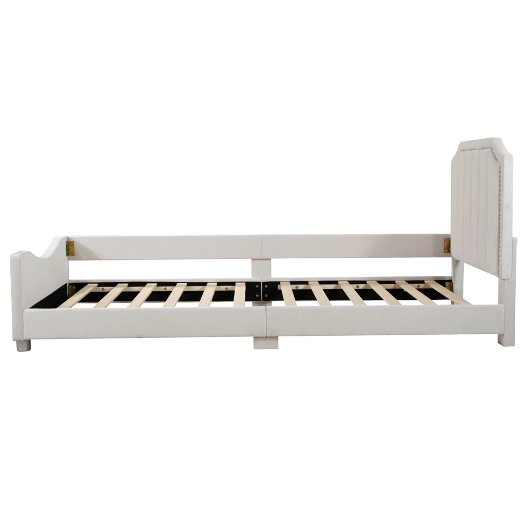 Letto imbottito 211x94;5x41;5 cm con testiera e pediera; flanella beige