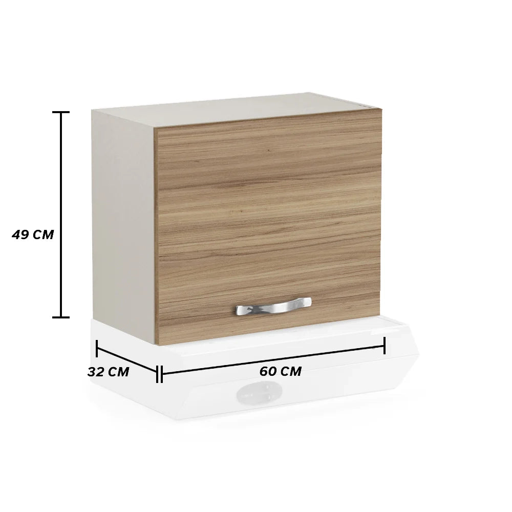 Pensile Cappa per cucina componibile da 60 cm con un'anta linea MAKA, realizzato in legno 100% MADE IN ITALY, colore Noce