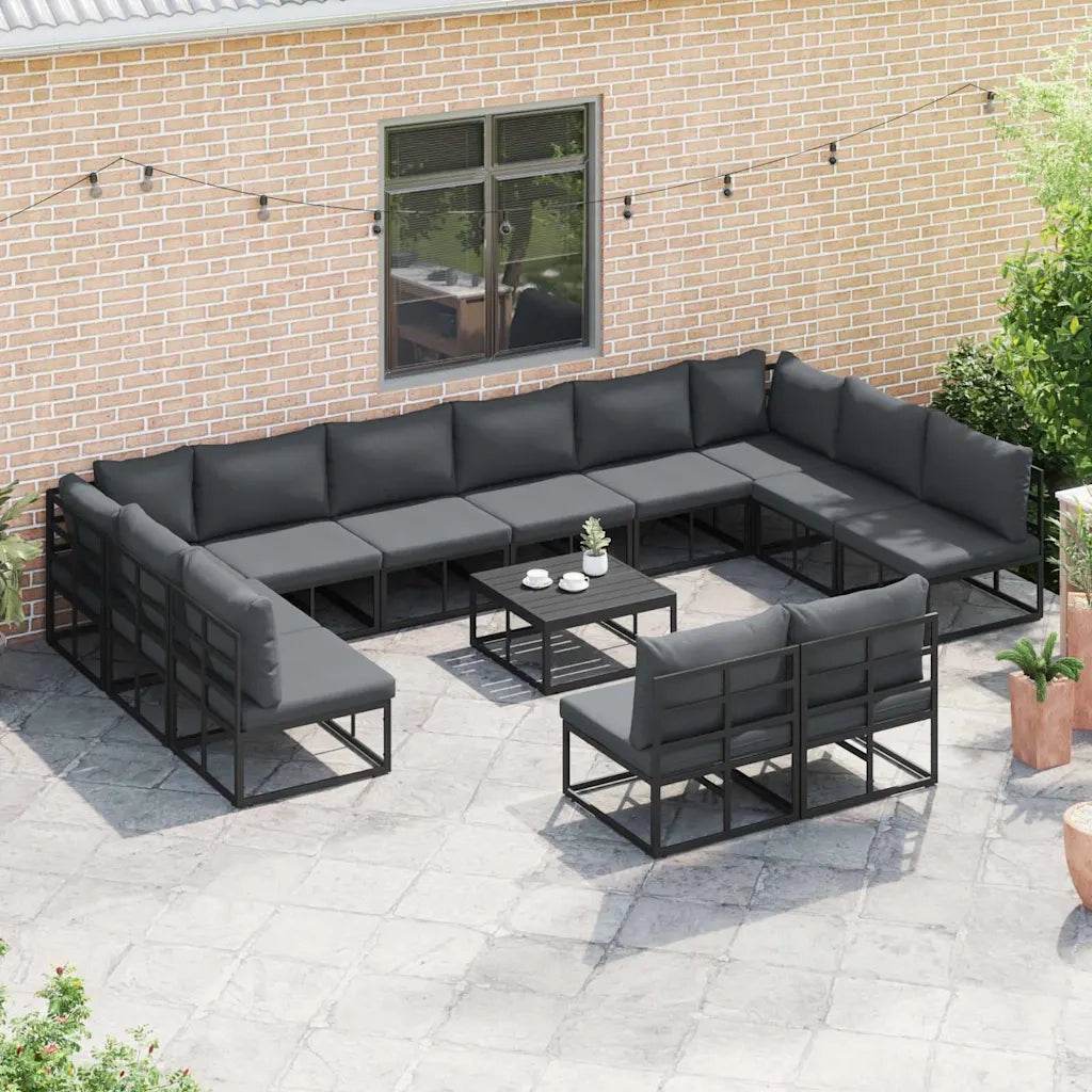 vidaXL Set Divano da Giardino con cuscino 12 pcs Nero Alluminio