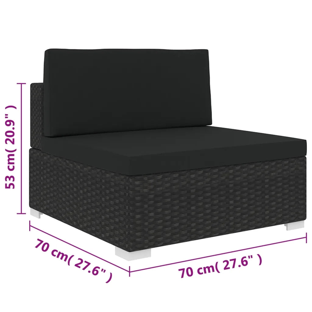 Seduta Centrale Modulare con Cuscini in Polyrattan Nero
