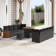 Set divani giardino 11 pezzi  con cuscini Nero Polirattan Acacia