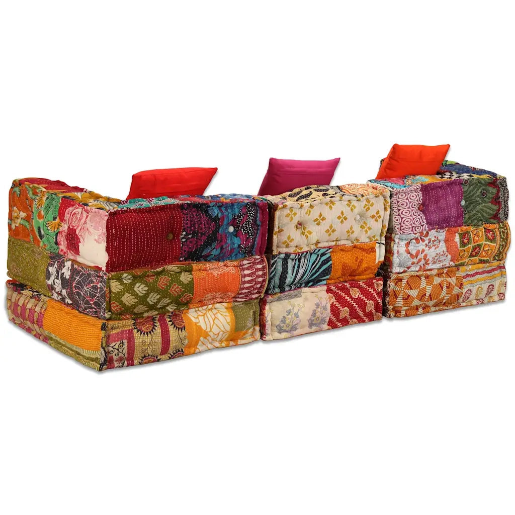 Pouf Modulare a 3 Posti in Tessuto Patchwork