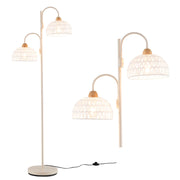 Lampada da terra a 2 luci con interruttore a pedale paralumi intrecciati, Lampada ad albero rotante a 350¡ã Bianco-Lampade