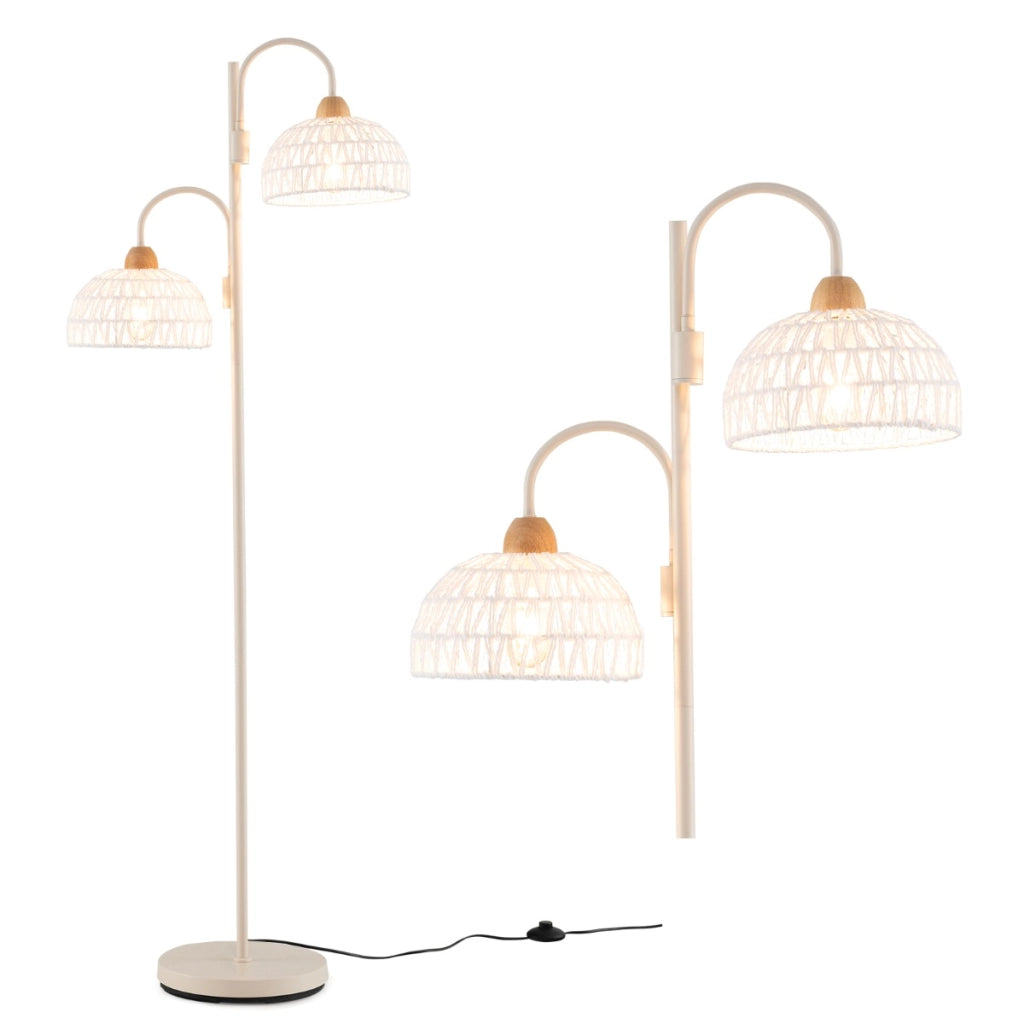 Lampada da terra a 2 luci con interruttore a pedale paralumi intrecciati, Lampada ad albero rotante a 350¡ã Bianco-Lampade