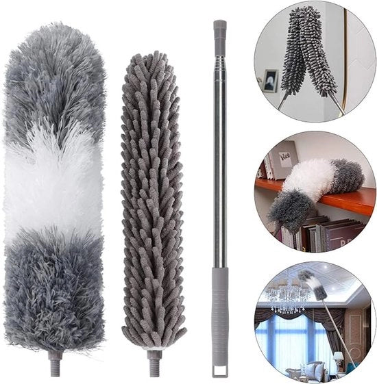 Stromato con setaccio pieghevole e microfibra con lunga asta in acciaio inossidabile da 255 cm, aspirapolvere con setaccio pieghevole per polvere e ragnatele