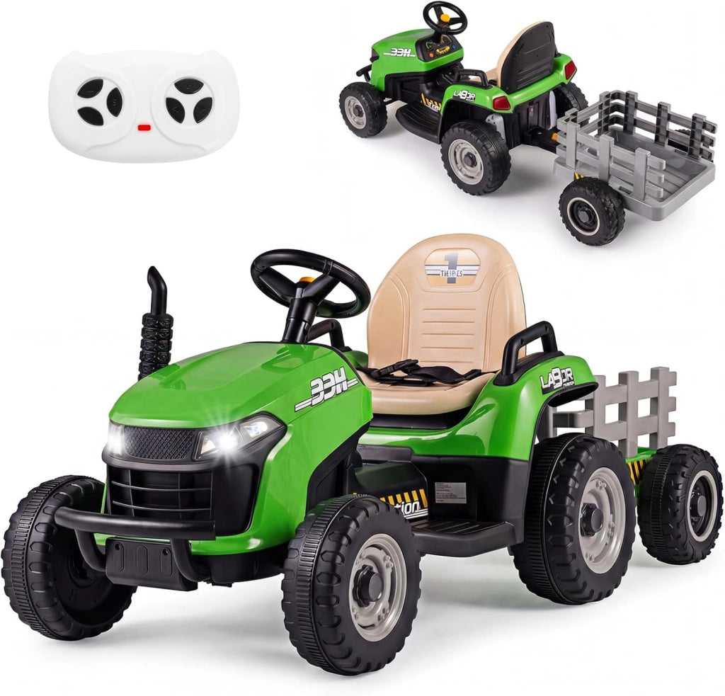 24V Trattore Elettrico per Bambini, Macchina Cavalcabile con Telecomando, Clacson Musica, Connessione Wireless e Fari a LED, per Bambini 3 Anni+ (Rosso)