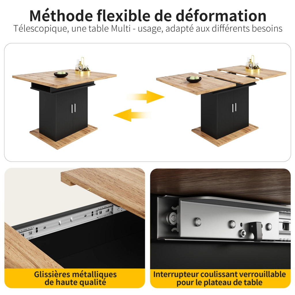 Tavolo da Pranzo Allungabile per 6 a 8 Persone con Mobile Contenitore e Ripiano Regolabile in MDF Nero