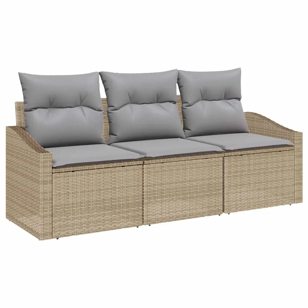 Set di divani con cuscino 3 pz | Set Salotto da Giardino Beige polyrattan