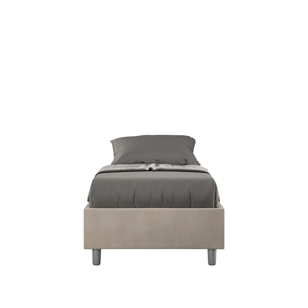 BS COM Letto singolo senza rete imbottito 90x210 microfibra sabbia