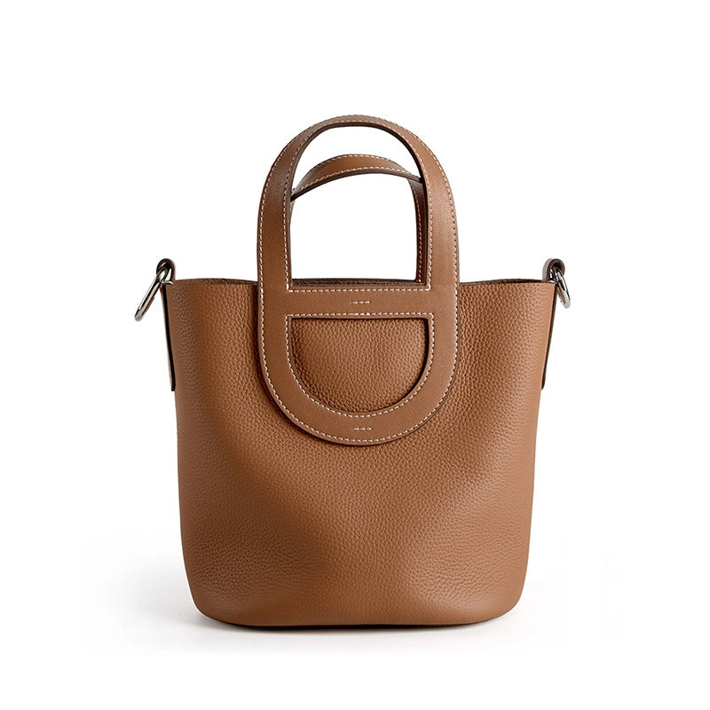Borsa a mano da donna in vera pelle, modello tote bag, borsa a tracolla, marrone