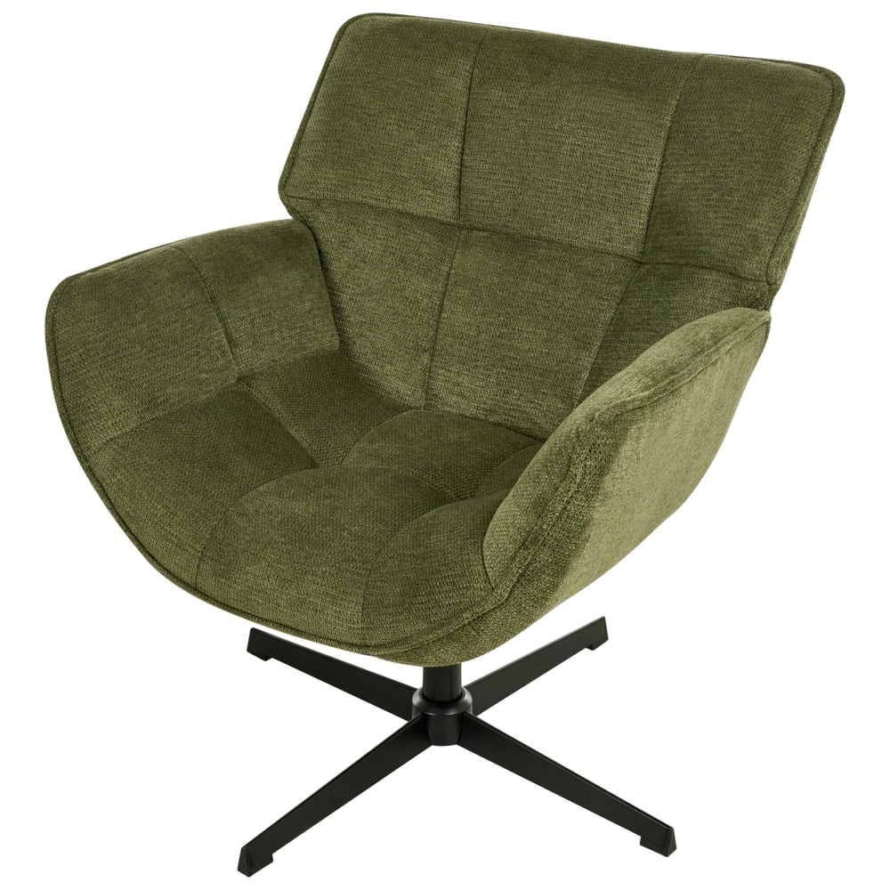 Poltrona Accent con rivestimento in poliestere verde girevole moderna seduta ampia design curvo retrò.