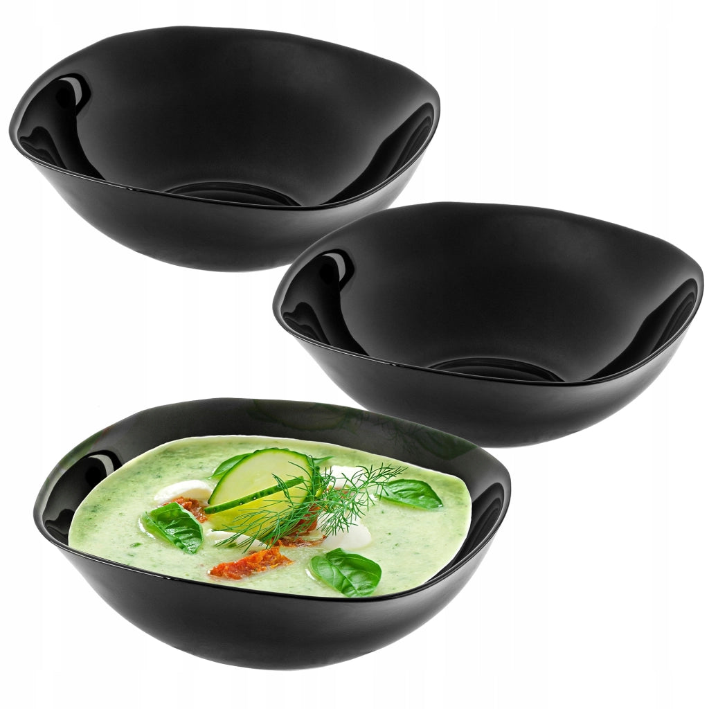 Ciotola da insalata KADAX in vetro, ciotola per zuppa da 19 cm, colore nero, set da 3 pezzi per cena.