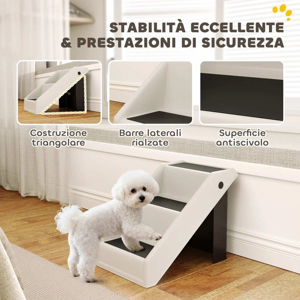 Scaletta per Cani e Gatti con 3 Scalini Antiscivolo. Design Pieghevole con Capacit¨¤ 10 kg. Crema