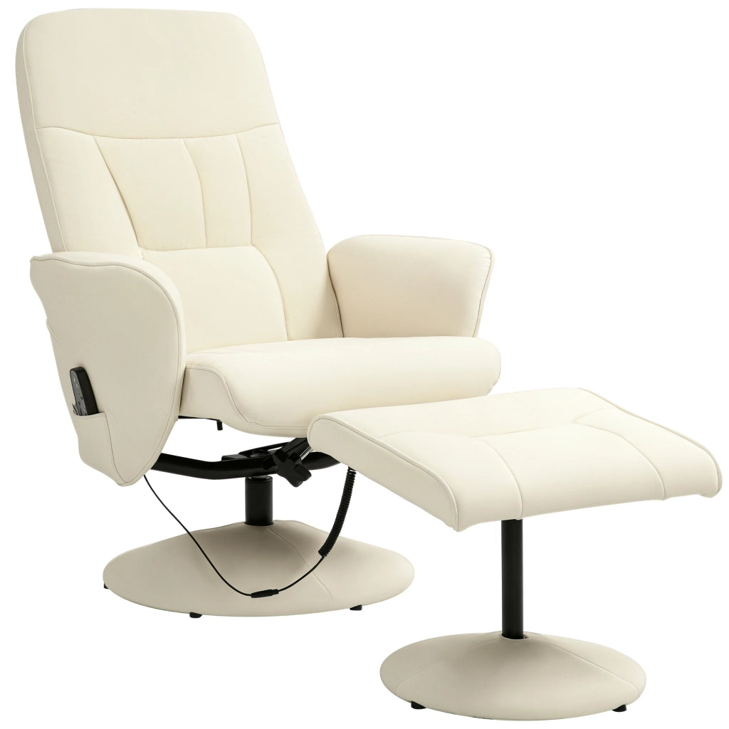 Poltrona massaggiante con poggiapiedi ¨C zephmum ¨C crema, similpelle, 76x81x105 cm