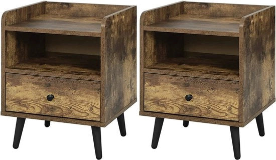 Set di 2 Comodini Vintage con Prese - Comodino/Biblioteca - Per Camera da Letto e Salotto - MDF - 40x35x51 cm