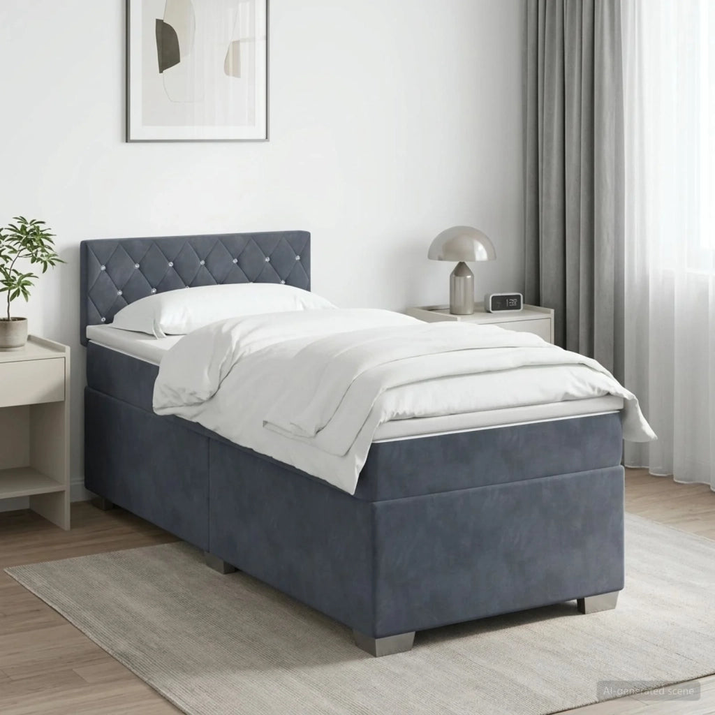 Letto con Box Spring, Materasso e LED Grigio Scuro 90 x 190 cm 3452079