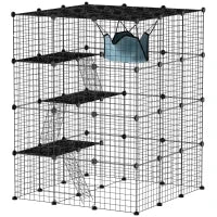 Gabbia per Gatti Modulabile a 4 Livelli con Piattaforme, Rampe e 5 Porte, in Acciaio e PP, 105x105x140 cm, Nero