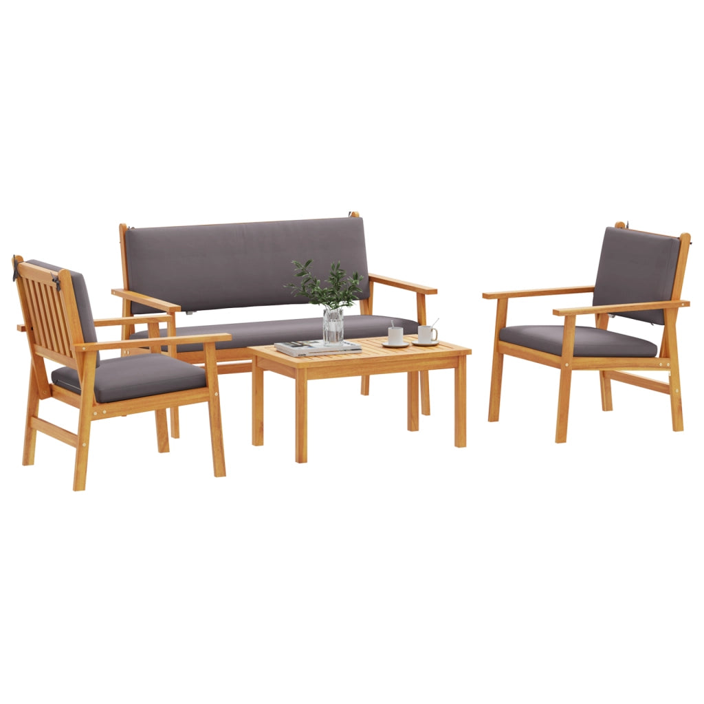Set di divano da giardino a 4 pezzi con cuscini in legno massello di acacia