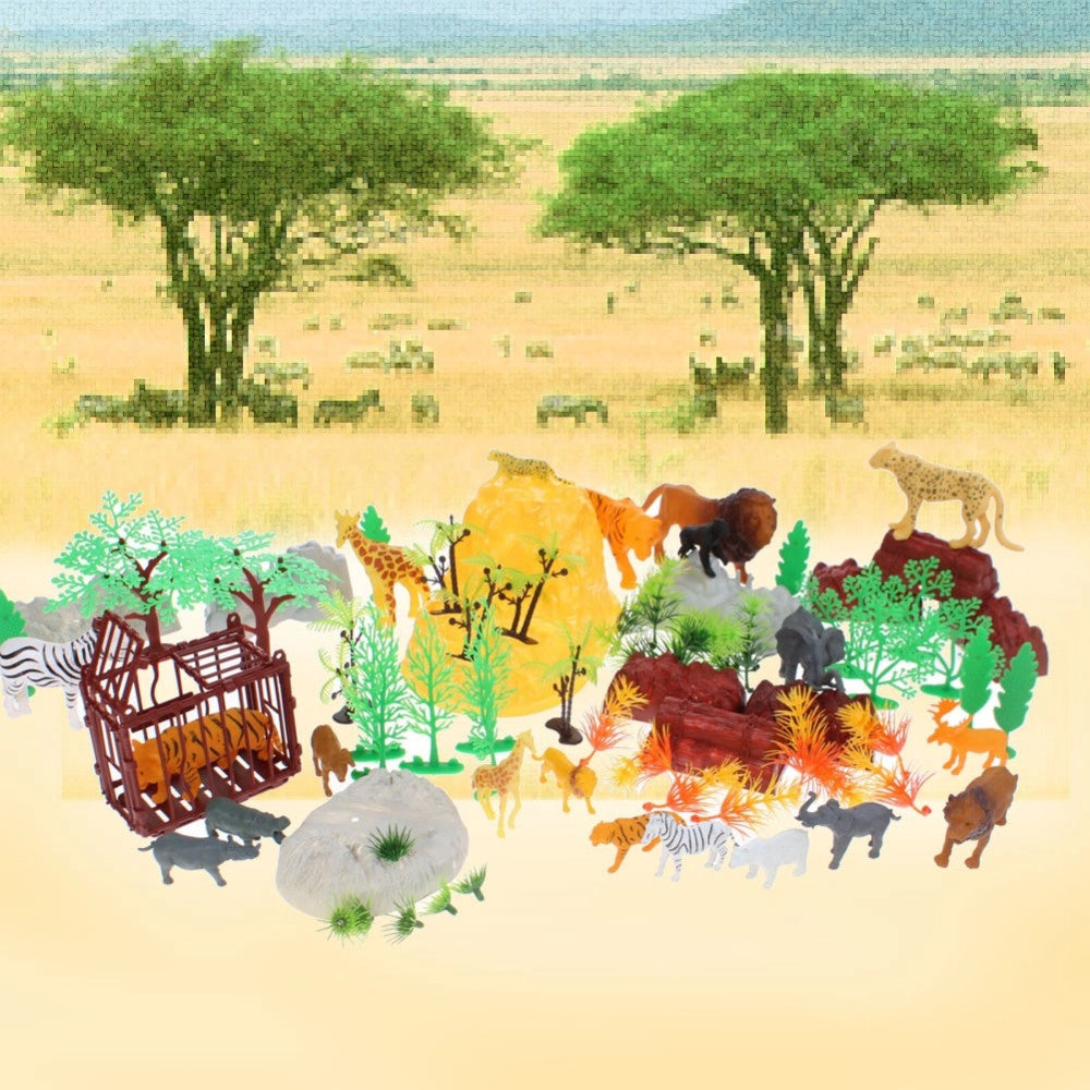 Trade Shop - Confezione 75 Pz. Animali Per Bambini Sacchetto Contenitore Foresta Playset -