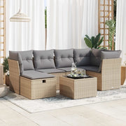 Set Divani da Giardino 7 pz con Cuscini Beige in Polyrattan 3325295