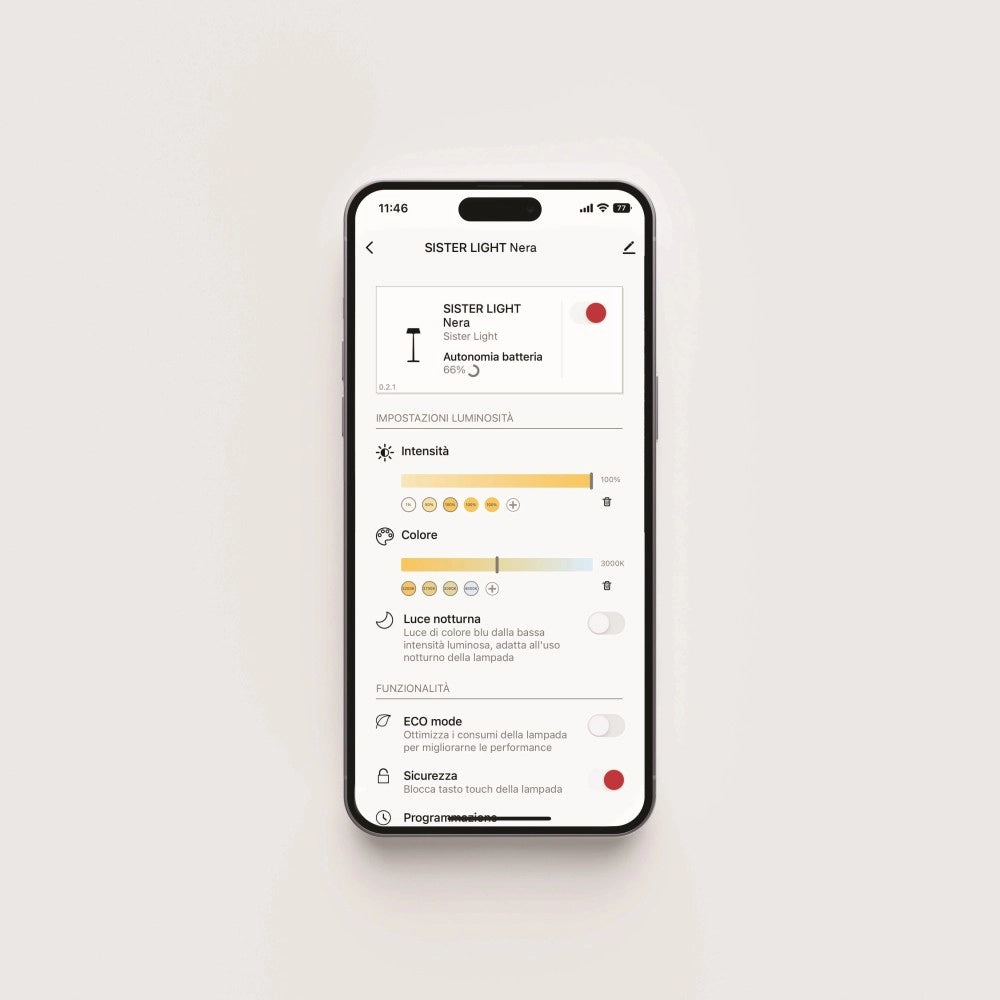 Zafferano Sister Light Parete Wi-fi Lampada da parete smart Avorio ricaricabile e dimmerabile