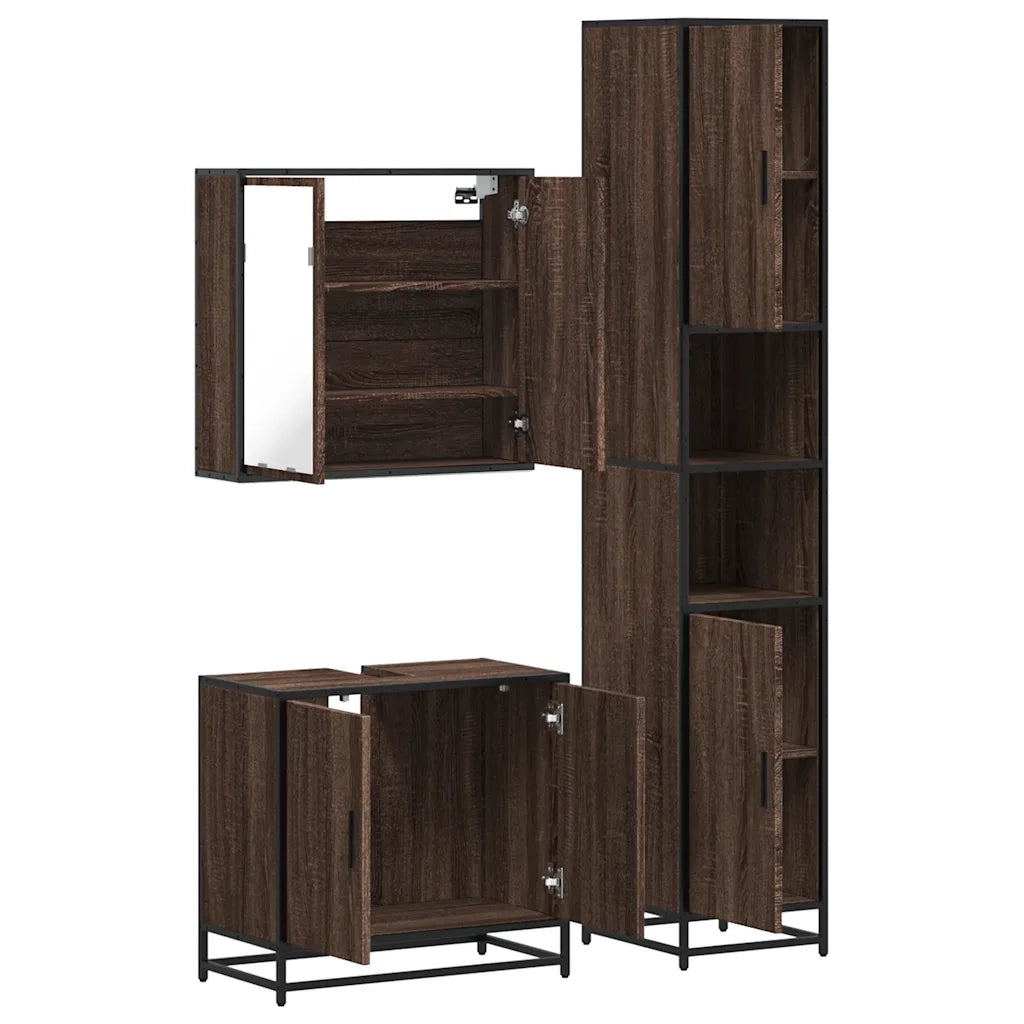 vidaXL Set Mobili da Bagno 3 pz Rovere Marrone in Legno Multistrato