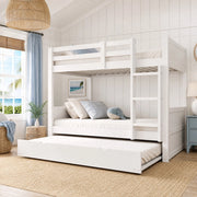 Letto a castello 90x200 cm in legno bianco con letto estraibile e scala