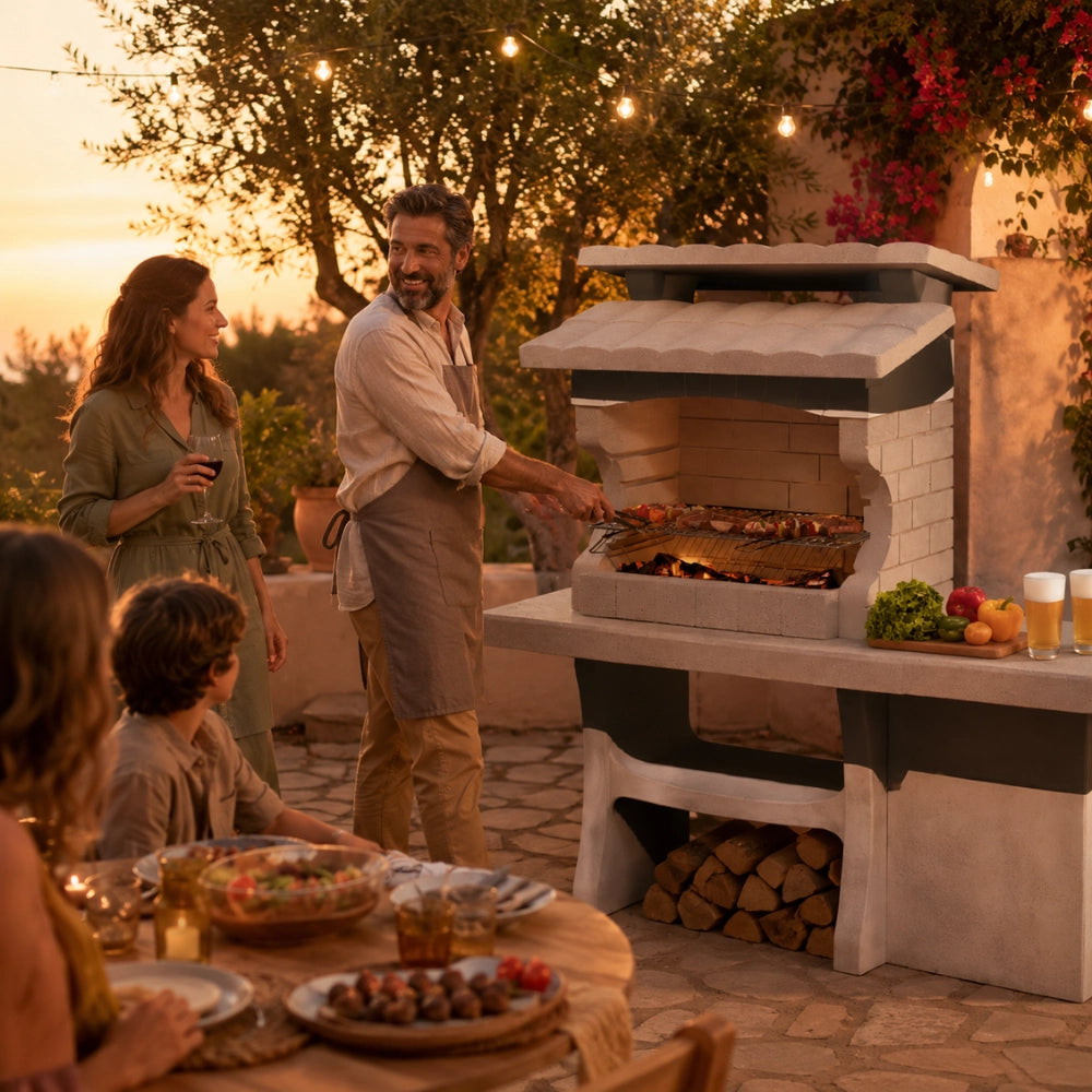 Sarom barbecue luxor 159 x 72 x 161,5 cm pietra ricostruita con tavolo laterale