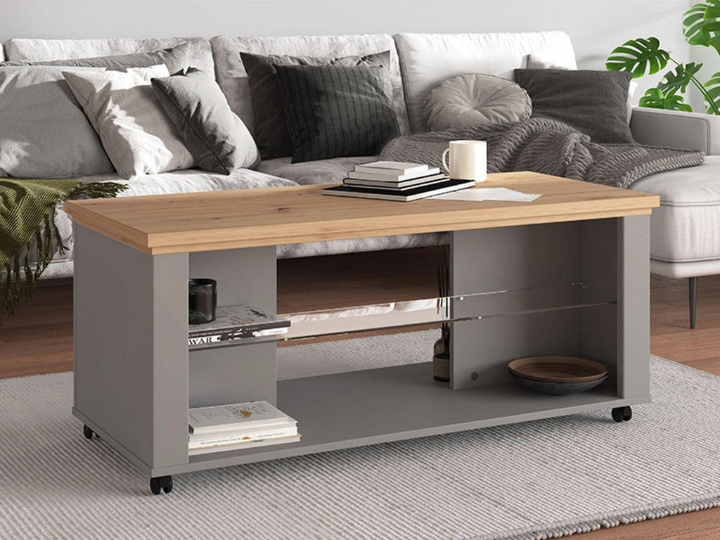 Zeme, Tavolino da Salotto 2 Vani, 114.5x50.5x49h cm Marrone Rovere Nodi